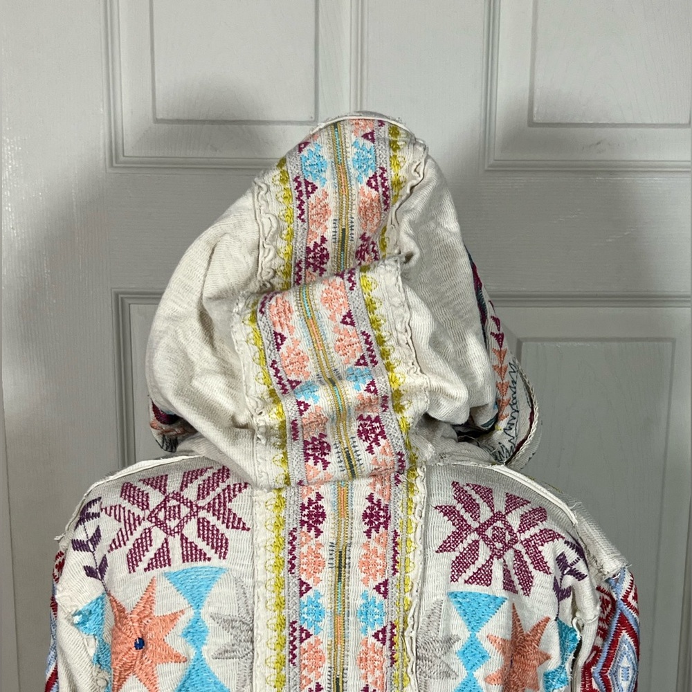 🌺 Johnny Was BIYA Embroidered Hooded Boho Cardigan Jacket Ivory Festival, medium - Picture 8 of 14